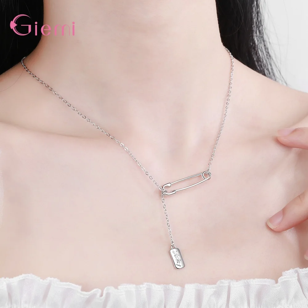 

Fashion Real 925 Sterling Silver Safety Pin Pendant Necklace for Women Link Chain Charms Necklace Jewelry Gift Birthday Party