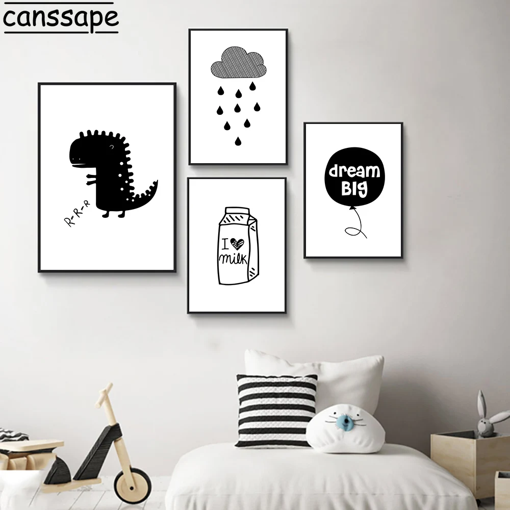 Минималистичный мальчик динозавр холст картина мультфильм настенное искусство