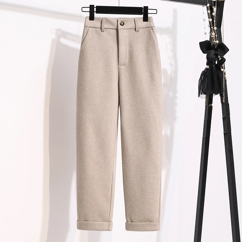 Женские твидовые шаровары модные однотонные брюки с высокой талией