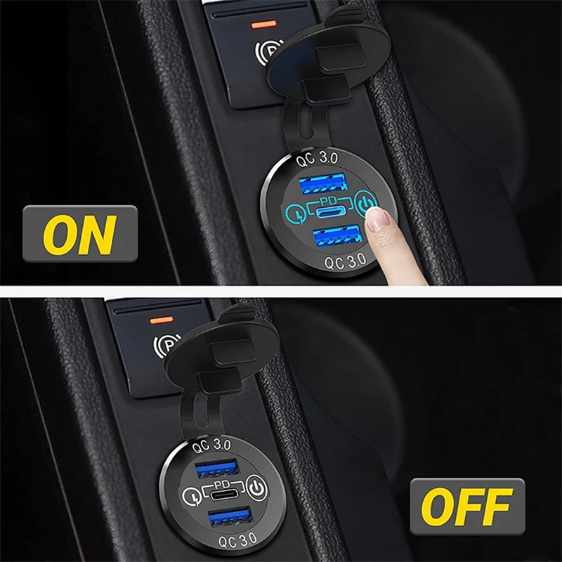 12v24v triple aluminum metal 60w usb c multiple car charger socket pd3 0 two qc3 0 ports with touch switch fast car adapter free global shipping