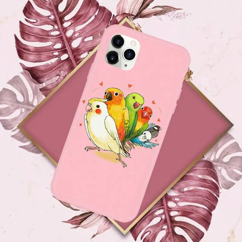 

Cartoon parrot Phone Case Pink Candy Color for iPhone 11 12 mini pro XS MAX 8 7 6 6S Plus X SE 2020 XR