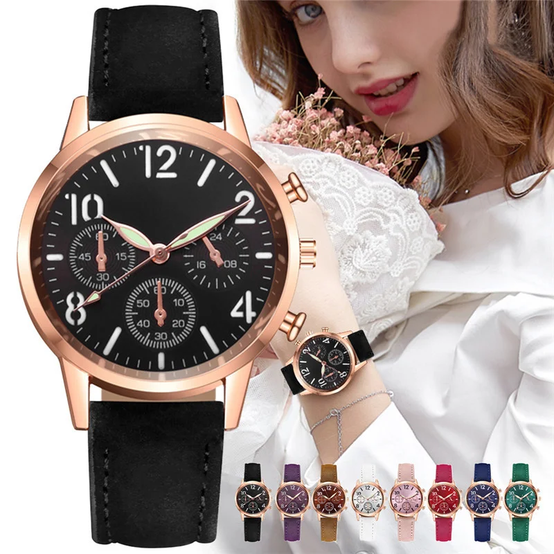 Женские простые арабские цифры Роскошные Кварцевые наручные часы с кожаным