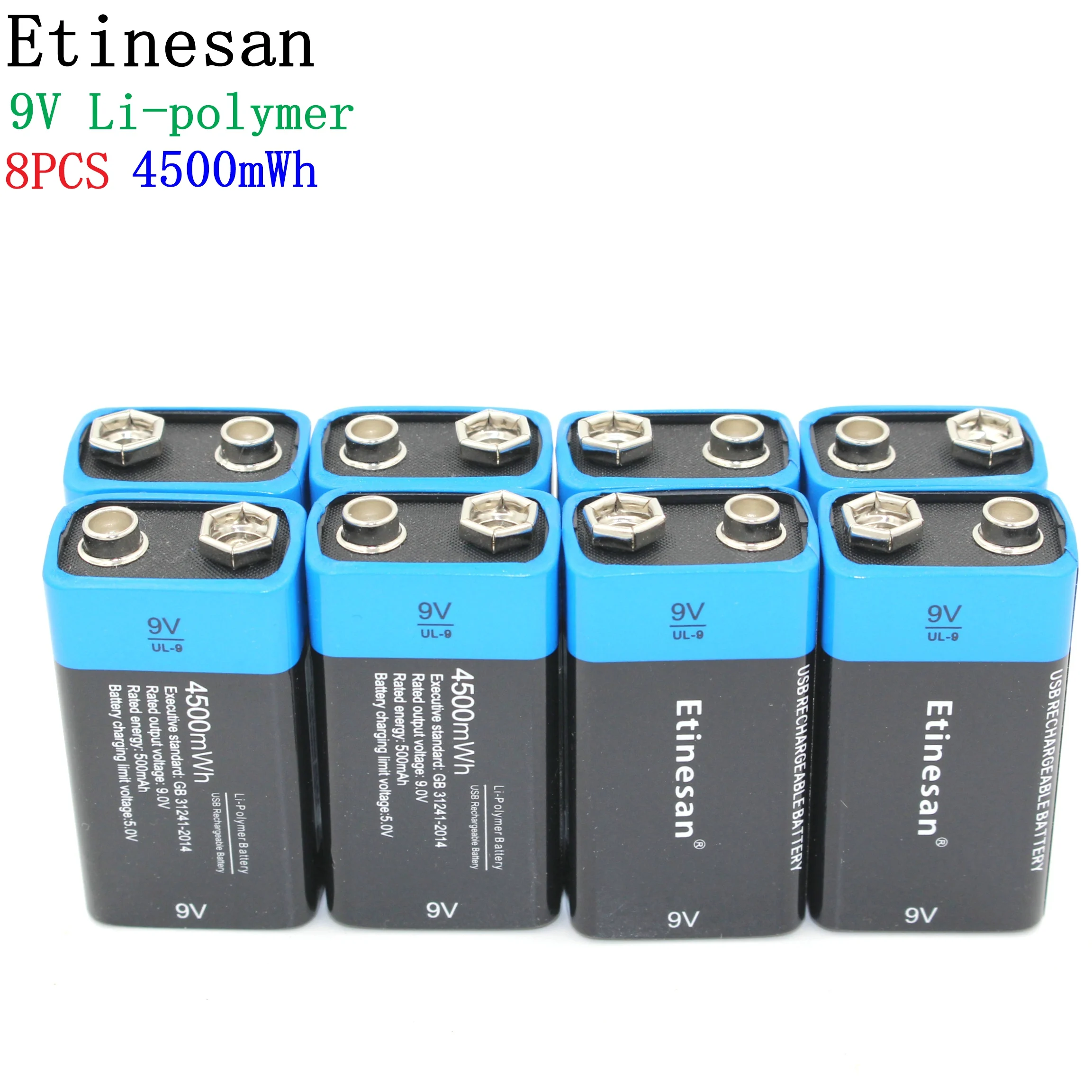 Etinesan сверхэффективная перезаряжаемая литий полимерная батарея 9 В 4500mWh USB для