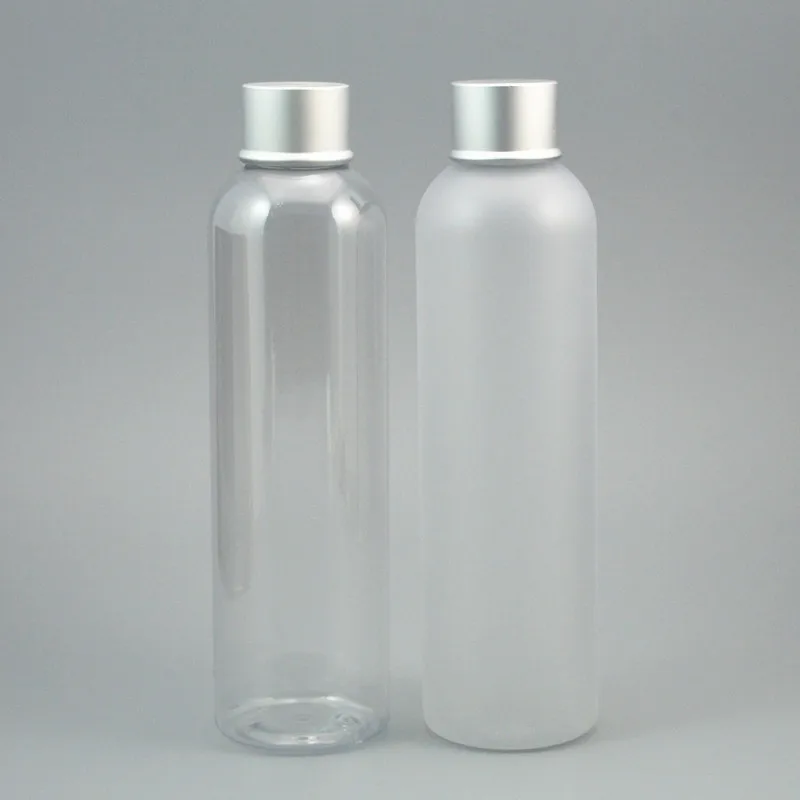 

20pc 250ml 8oz Plastic Makeup Bottle, Silver Aluminum Screw Cap with Plug, Empty Toner Container, Refillable Lotion Bottle