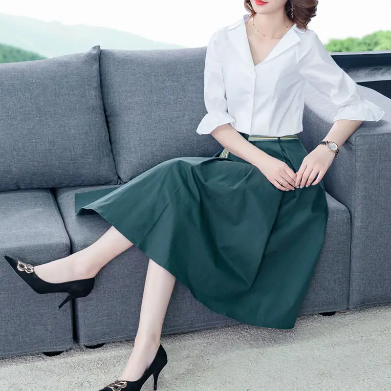 

Pure Cotton Shirt/Suit 2021 Summer New Women's Suit Short Skirt Graceful and Fashionable Two-Piece Skirt