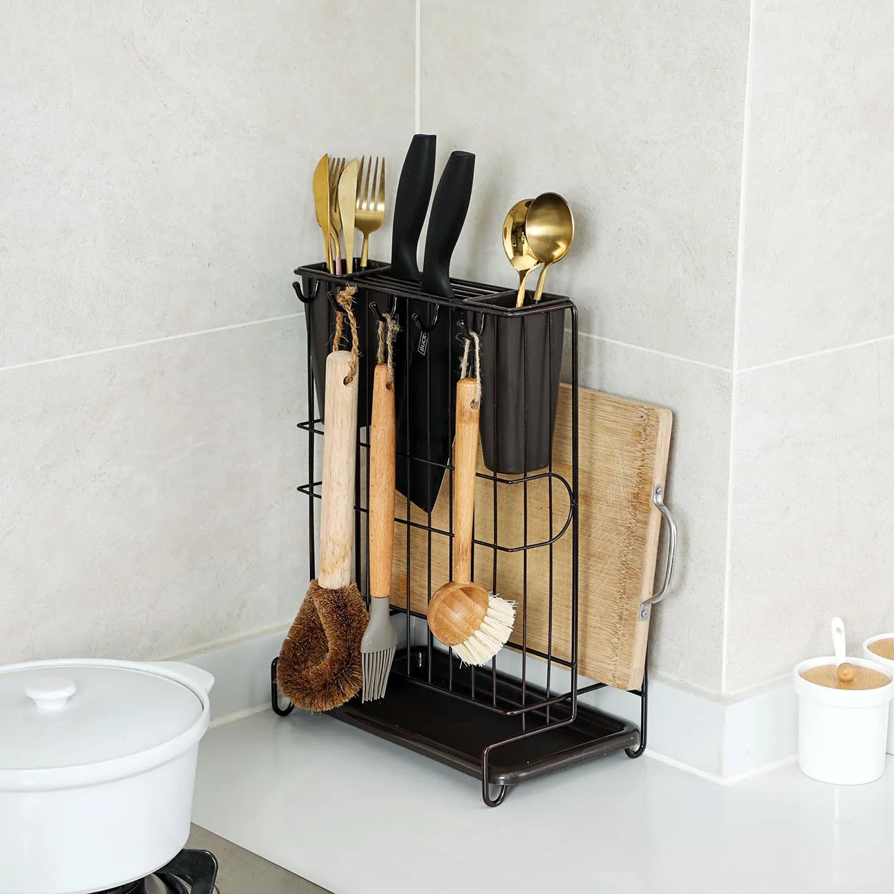 

Kitchen Organizer Cutting Board Holder Knife Storage Draining Rack