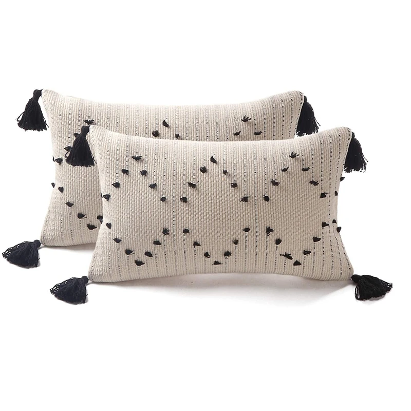 

Наволочки для подушек в фермерском стиле, декоративные поясничные наволочки 12X20 дюймов, племенные геометрические плетеные подушки с кисточ...