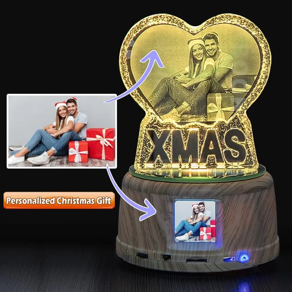 Dropshipping  Personality Crystal Night Light Customized Photo  Bluetooth Speaker Christmas Xmas Gift Custom Picture Lamp Gifts