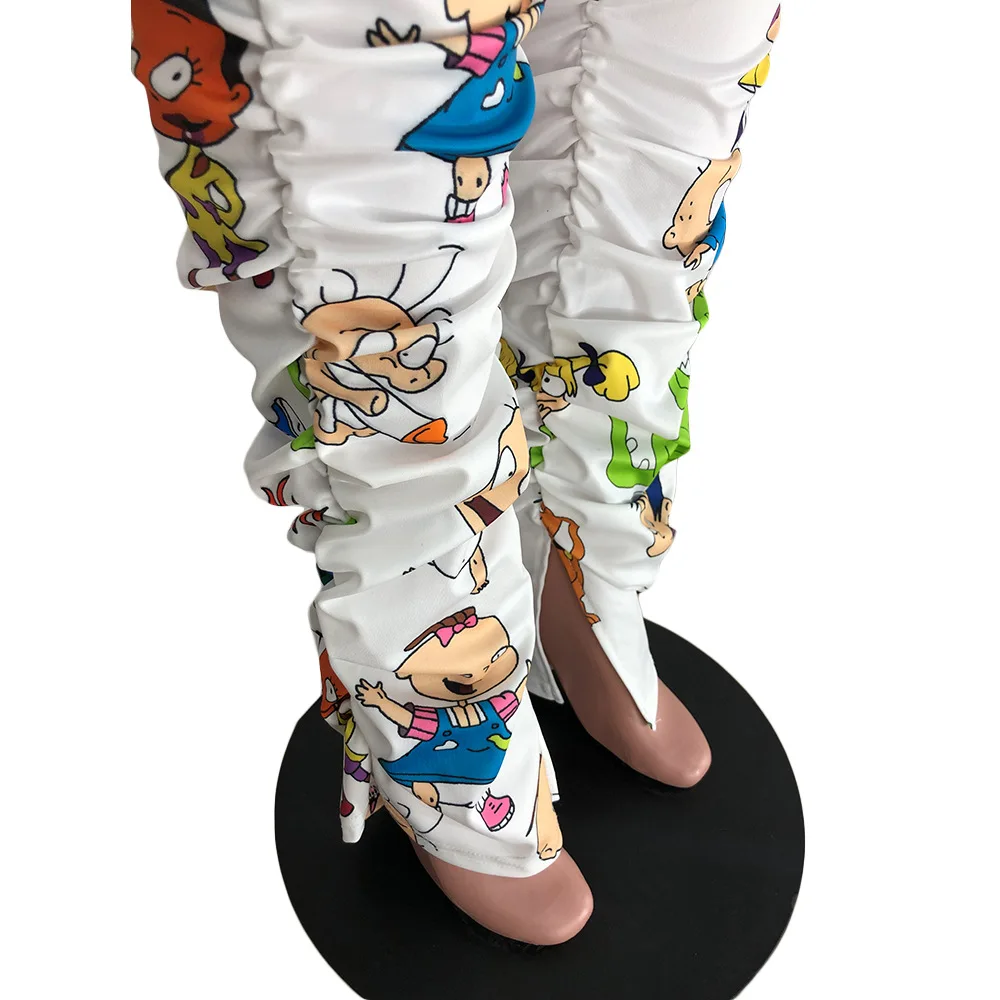 

Cartoon print woman pants flare wide leg high waist sweatpants women streetwear femme pantalon e girl spodnie trousers women