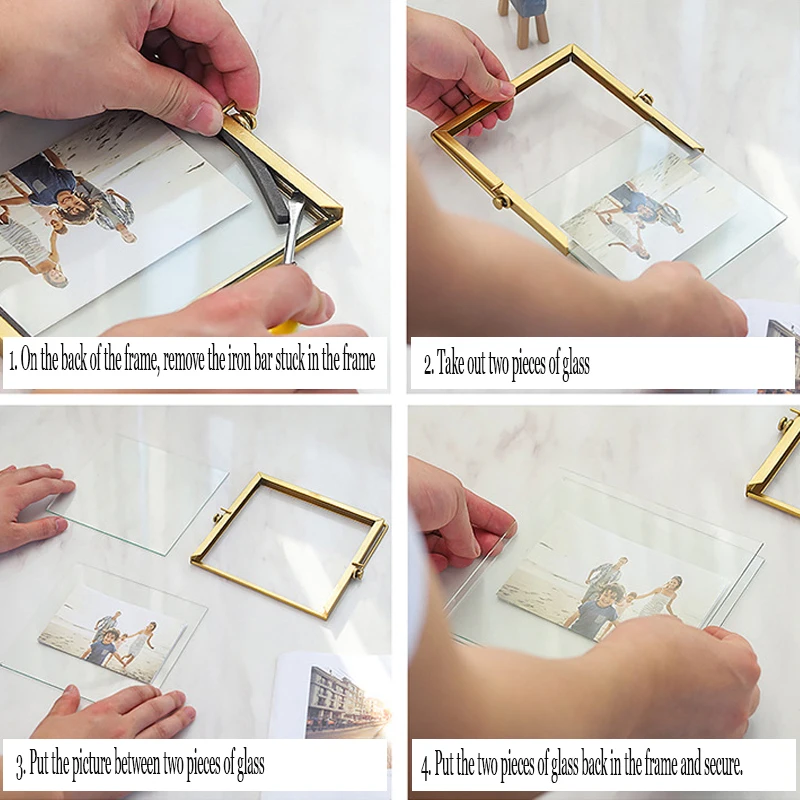 

Metal Creative Geometric Plant Specimen Photo Frame Set Clip Dried Flower Plant European Modern Glass Photo Frame ornamen