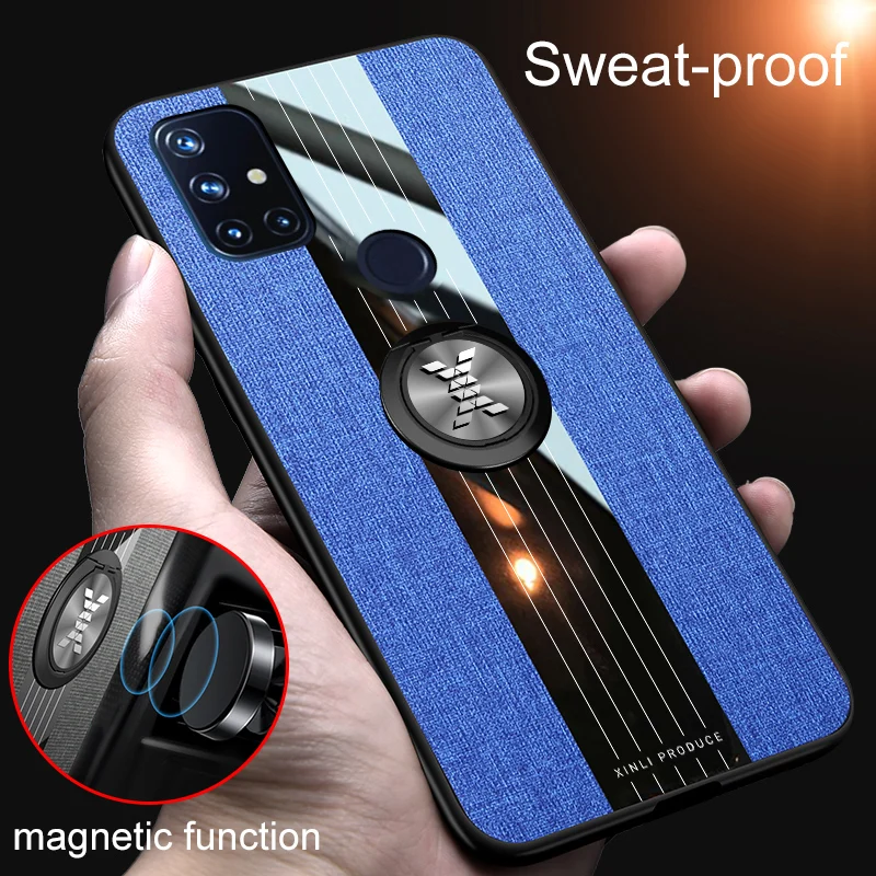

Luxury Cloth Pattern Armor With Ring Bracket Car Magnetic Phone Case For Oneplus Nord N10 5G N100 6 7 8 9 9R 6T 7T 8T Pro Cover