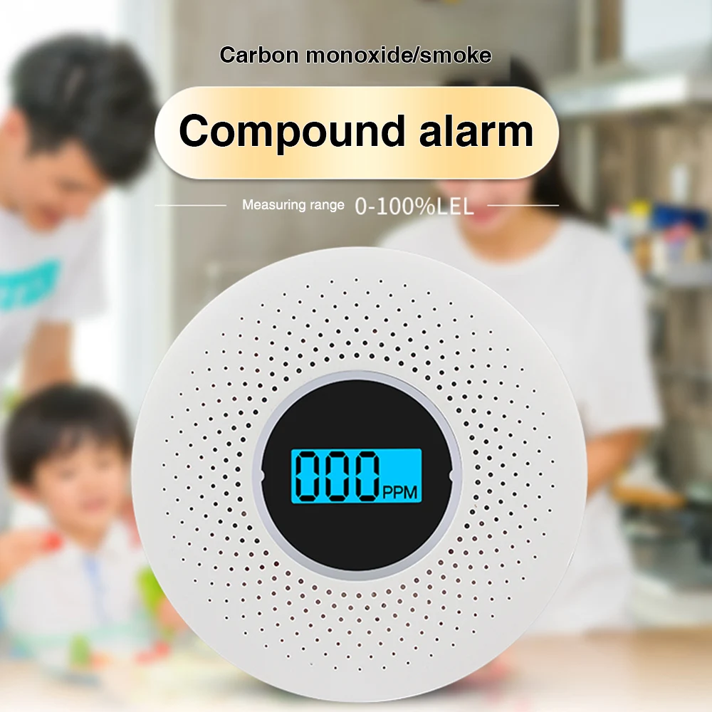 

Smoke Detector Combination LCD Carbon Monoxide Detector With Display Battery Operated Smoke CO Alarm Monoxide Detectors Sensor