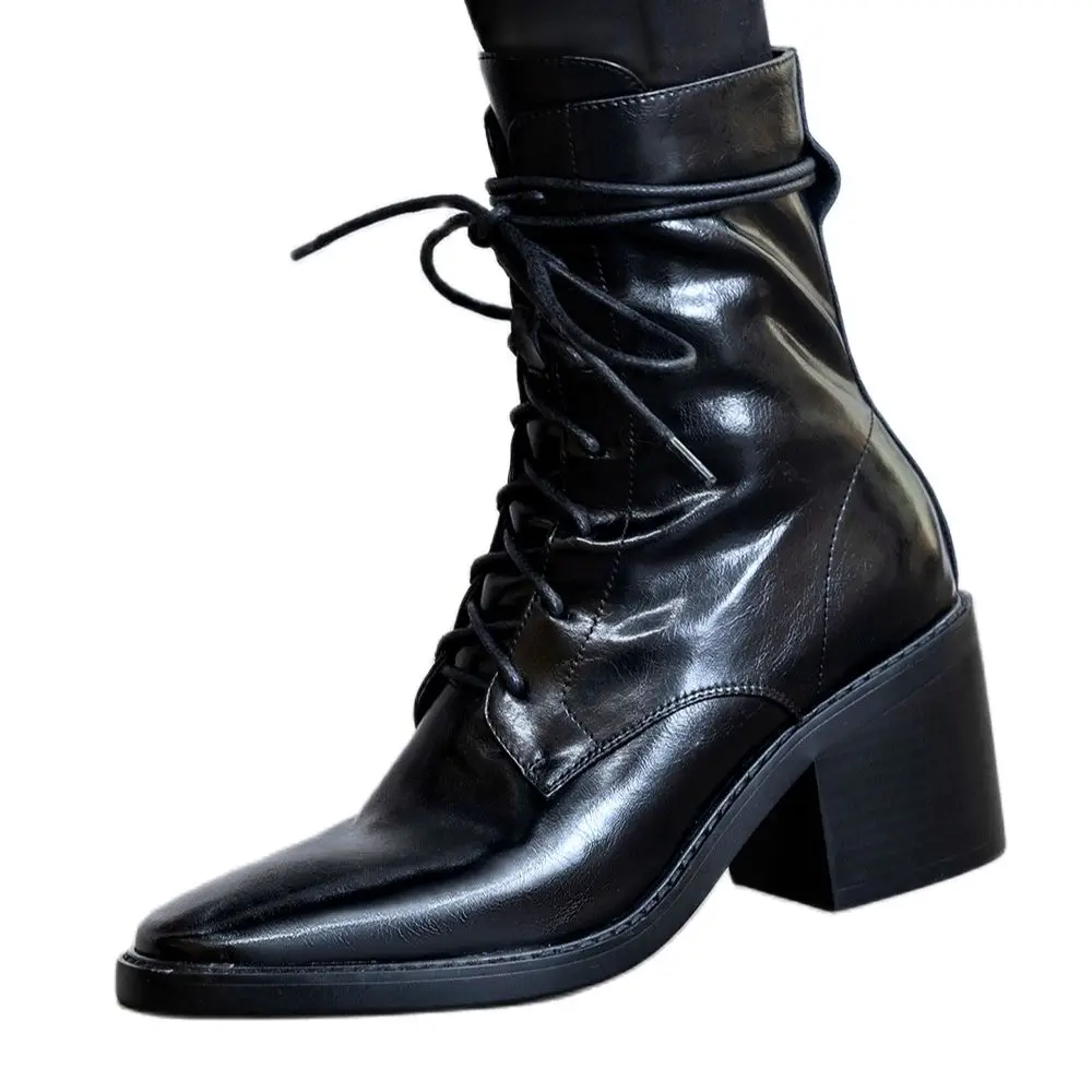 

Ботинки мартинсы Acedichy 2022 из коровьей кожи на шнуровке с круглым носком в уличном Корейском стиле красивые женские ботинки для улицы