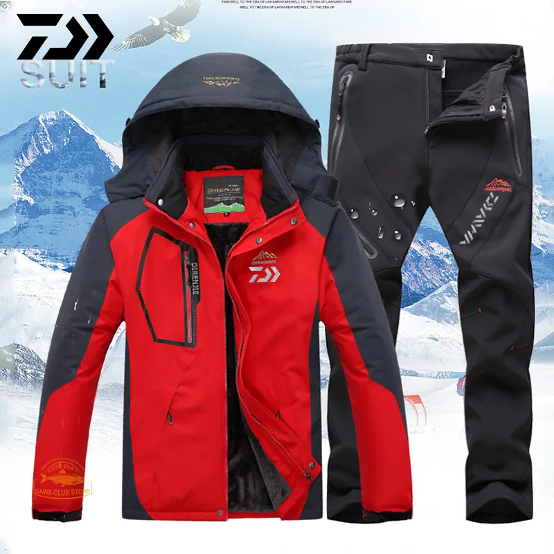 

2020 DAIWA Waterproof Fishing Suit Winter Men's Outdoor Hiking and Skiing Warm and Windproof Cotton Suit Plush Thick Pants