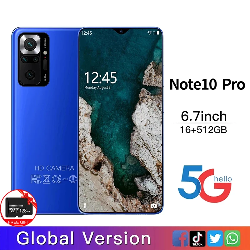 

Note 10 Pro 6.7" Smart Phone 12G+512G Smartphone MTK6989 10 Core 5g Network Mobile Phones Android 10.0 6000mAh CellPhone