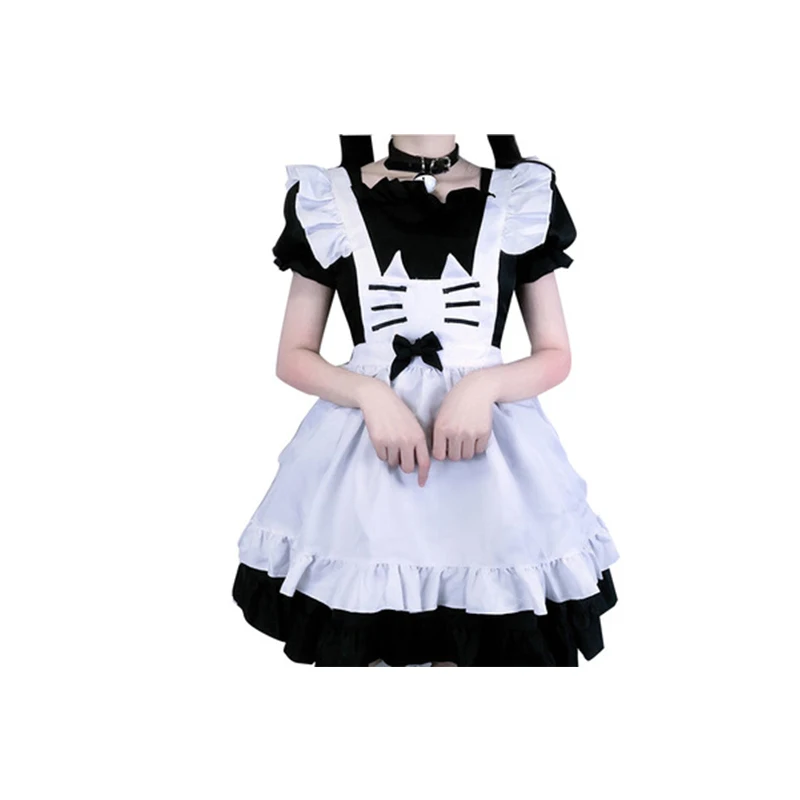 Аниме Косплей Костюм Хэллоуин Женская Лолита Милая Черная белая кошка фартук