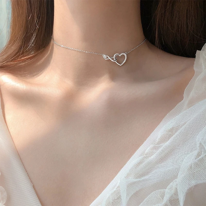 

925 Sterling Silver Zircon Heart Cross Charm Necklace Pendant Women Girls Wedding Birthday Jewelry Accessories dz230