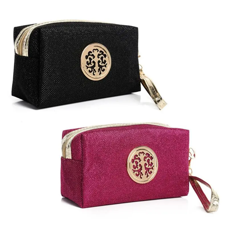 Черная модная дамская косметичка сплошной цвет хранения Путешествия Сумочка для