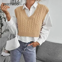 2021 european and american womens spring and summer knitted cable vest pullover v neck sleeveless vest sweater women