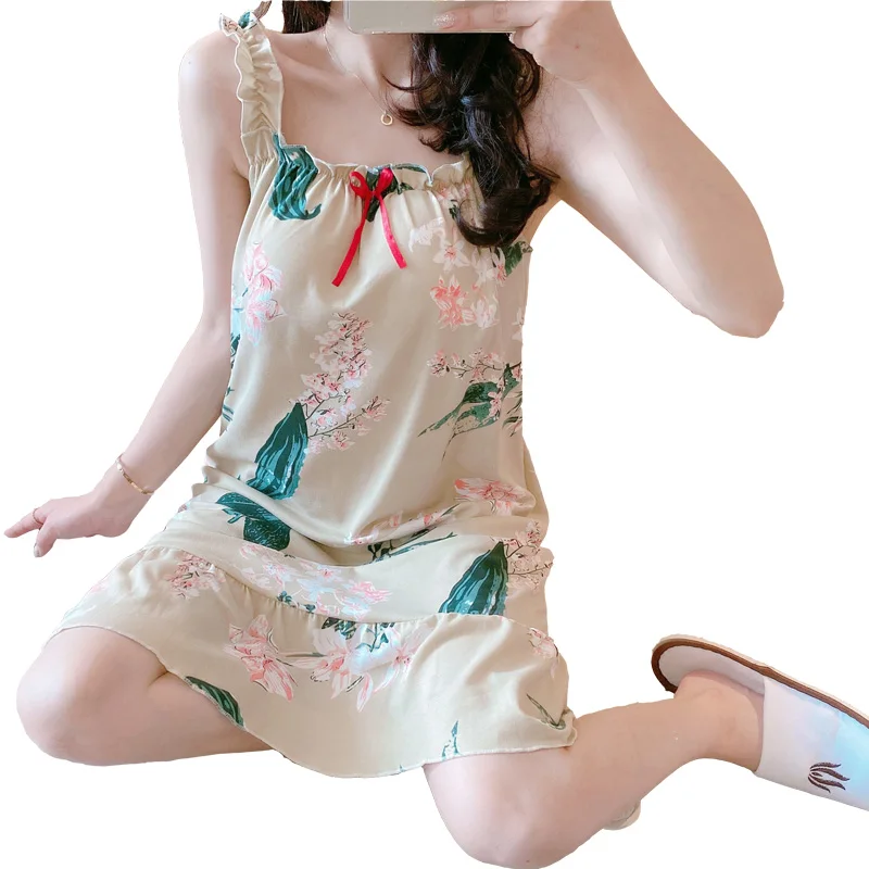 

New Women Nightgown Sexy Sleepwear Shortless Sleeve Pyjamas with Chest Pad Girl Short Nightdress Young Girl Nightdress Shirt