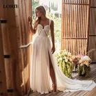 Пикантное шифоновое пляжное свадебное платье LORIE на бретельках 2021, винтажное Плиссированное свадебное платье с разрезом сбоку, свадебные платья