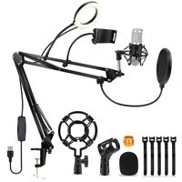microphone stand adjustable suspension boom scissor arm for blue yeti snowball other mics with light for professional streaming
