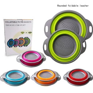 folding drain basket silicone kitchen fruit vegetable colander dish drainer washing basket strainer kitchen tool storage gadgets free global shipping