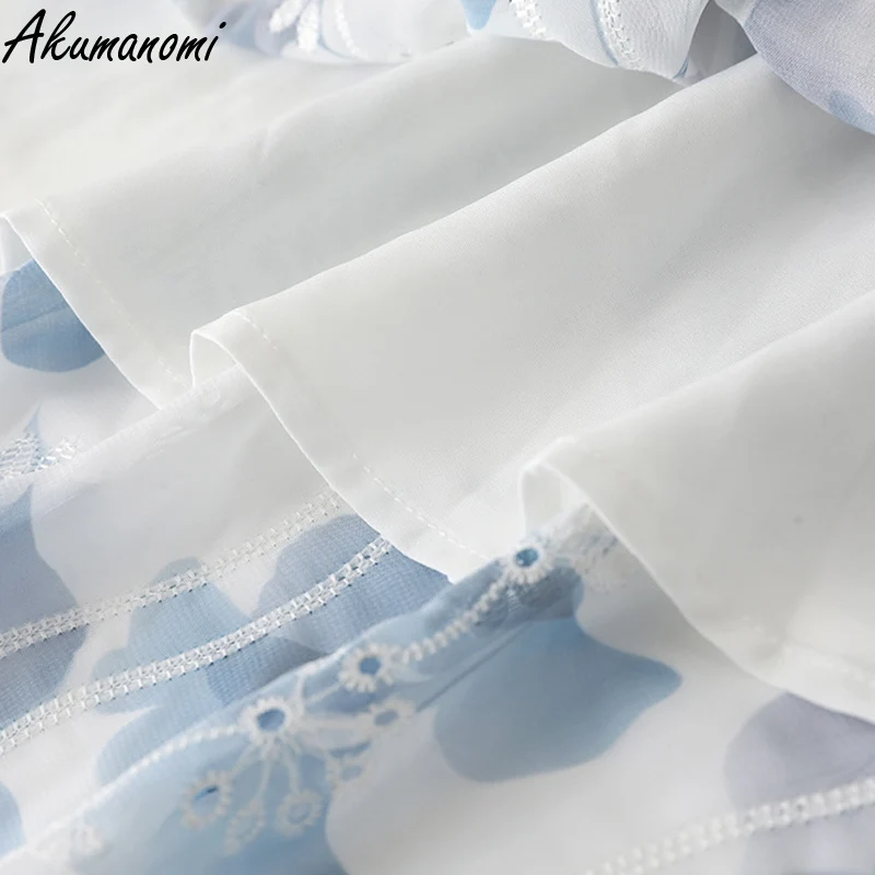 

plus size midi summer vintage dresses flower oversized 5xl 4xl 3xl blue square neck Puff short Sleeve a-line zipper womans dress