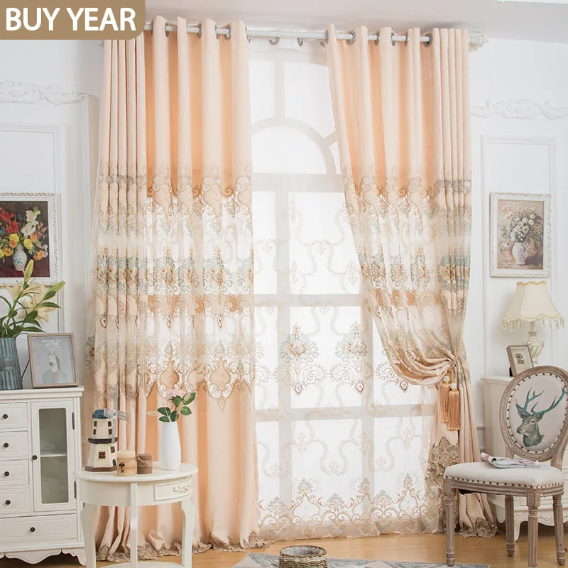 

European Style Curtains for Living Dining Room Bedroom Chenille Hollow Embroidered Fabric French Window HOTEL Window