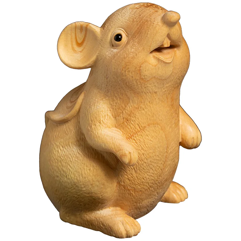 Boxwood скульптура Lucky Feng Shui Зодиак крыса дерево гостиная декоративная резьба