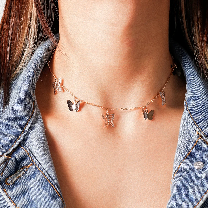 

Korean Style Exquisite Hollow Butterfly Choker Necklaces for Women Gold Silver Color Tassel Chain Necklace Jewelry Mujer Gifts