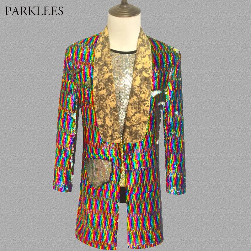Длинный блейзер с блестками для мужчин блестящий пиджак волшебника мужской