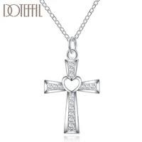 doteffil 925 sterling silver 18 inch chain cross aaa zircon heart necklace for women fashion wedding party charm jewelry