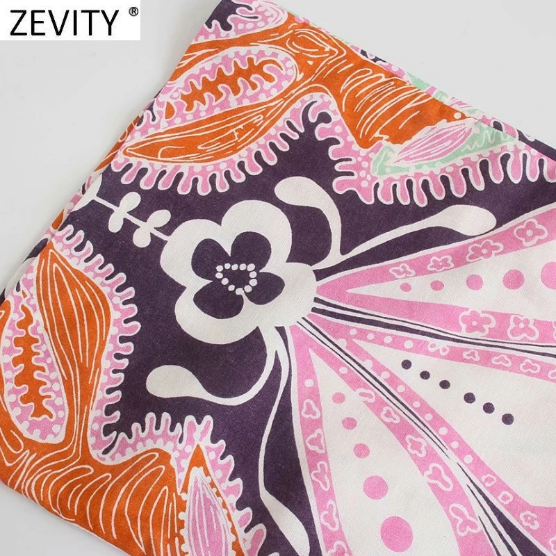 

Zevity 2021 Women Vintage Totem Floral Print Casual Slim Straight Pants Retro Female Chic Side Zipper Summer Long Trousers P1115