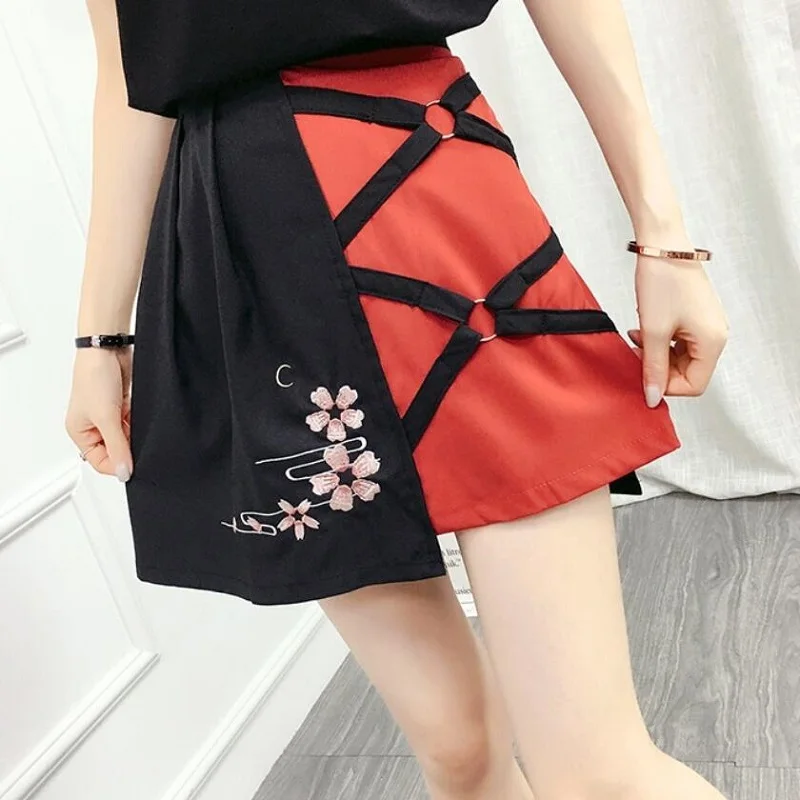 Юбка трапециевидная Женская Асимметричная с завышенной талией милая бандажная