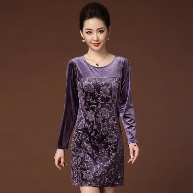 Новинка 2020 Осеннее бархатное платье для женщин среднего возраста плюс размер