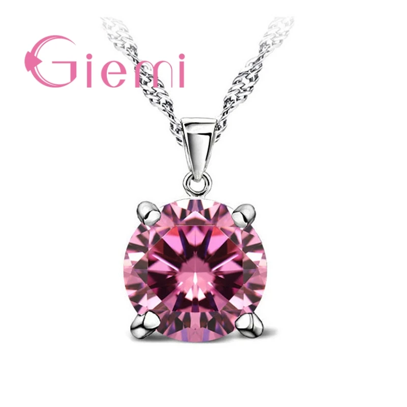 4 Claws pink 8 цветов, классические украшения принцессы для свадьбы, помолвки, 925 пробы, серебро, AAA, карамель, кубический циркон, камень, подвески, ожерелья - Окраска металла: 4 Claws pink