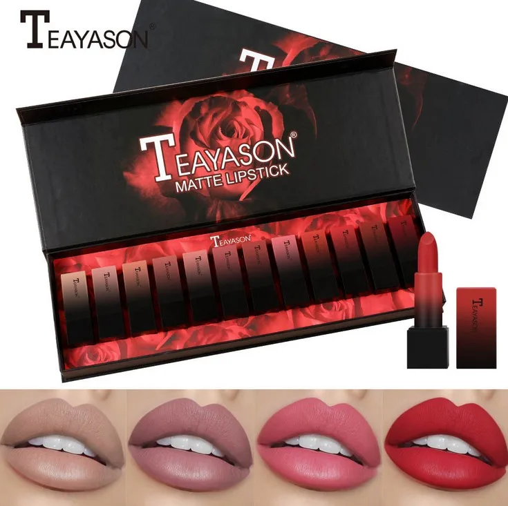

12 Matt Lipstick Set Makeup Black Lipstick Set Non-Stick Cup Waterproof Matte Velvet Lip gloss Lasting High Value List