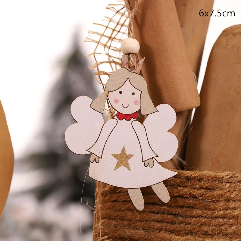 Merry Christmas Elk Деревянные Подвески, украшения орнамент с рождественской елкой DIY деревянные поделки детский подарок украшения для дома Рождественская вечеринка - Цвет: wihte angel