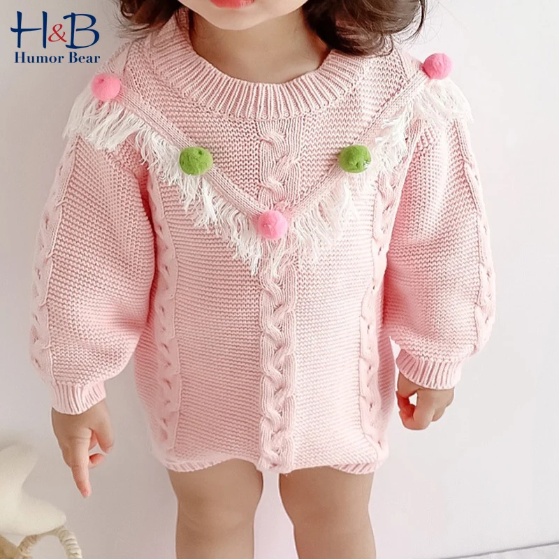 

Humor Bear Baby Knitted Jumpsuit Autumn NEW Long-Sleeve Fur Ball Decoration Sweater Cute Infant Newborn Clothes For 0-24M