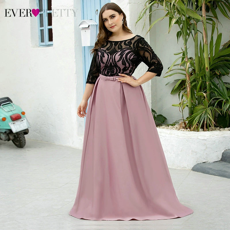 Кружевные вечерние платья размера плюс Ever Pretty А силуэта с коротким рукавом и
