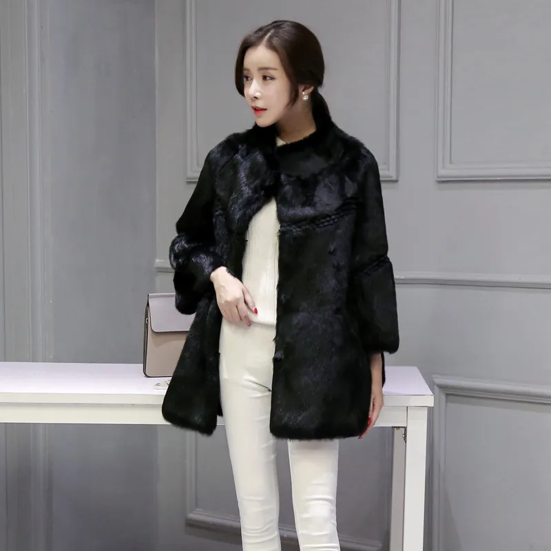 Женская Шуба из натурального кроличьего меха зимняя теплая шуба с