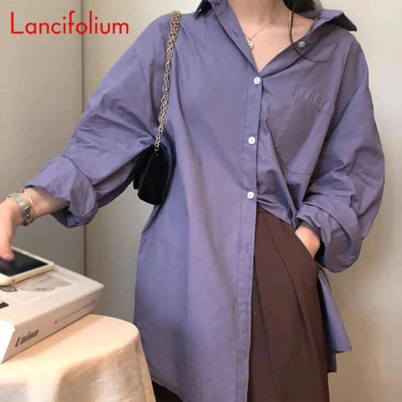 Женская блузка с длинным рукавом-фонариком белая рубашка в стиле бойфренда