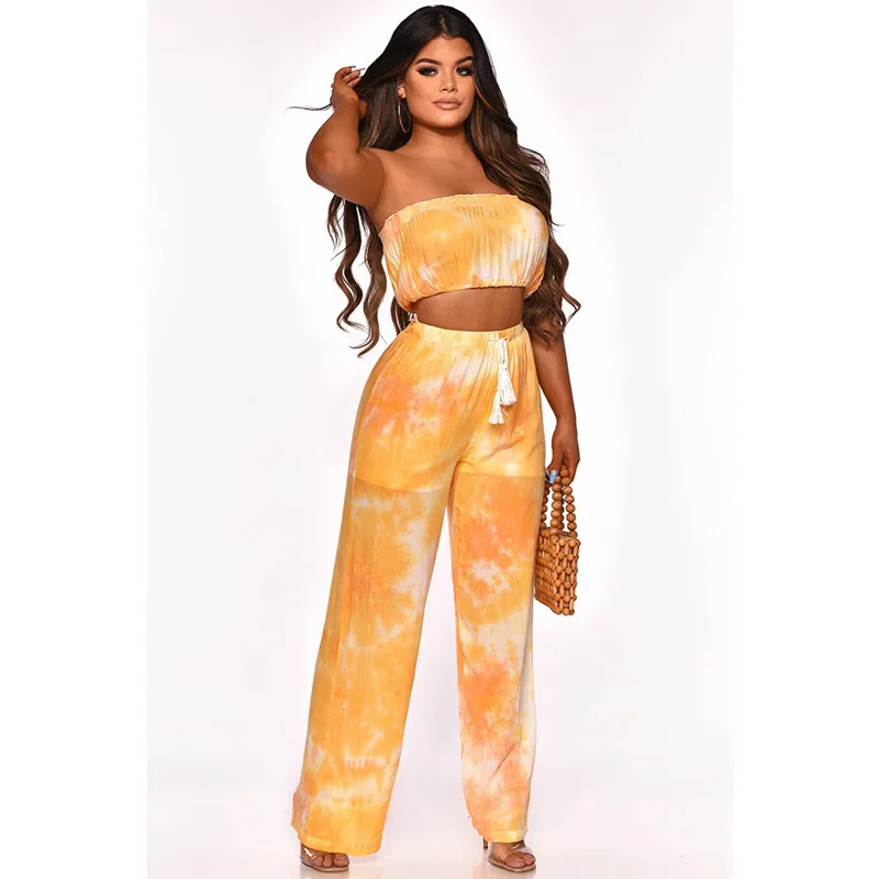 

European summer new print two piece fashion casual multicolor bra and pant women's suit