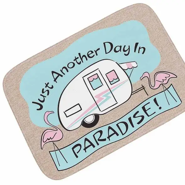 Винтажный дверной коврик в стиле ретро для кемпера прицепа Розовый фламинго рай