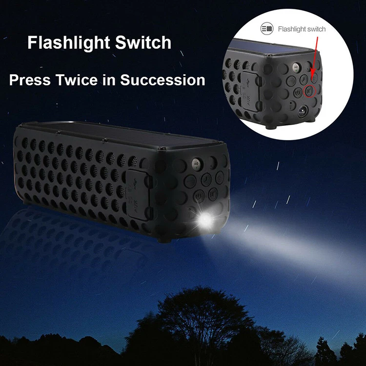 portable solar energy bluetooth speaker hifi stereo handsfree call 2400 mah wireless ipx5 waterproof speaker with flashlight free global shipping