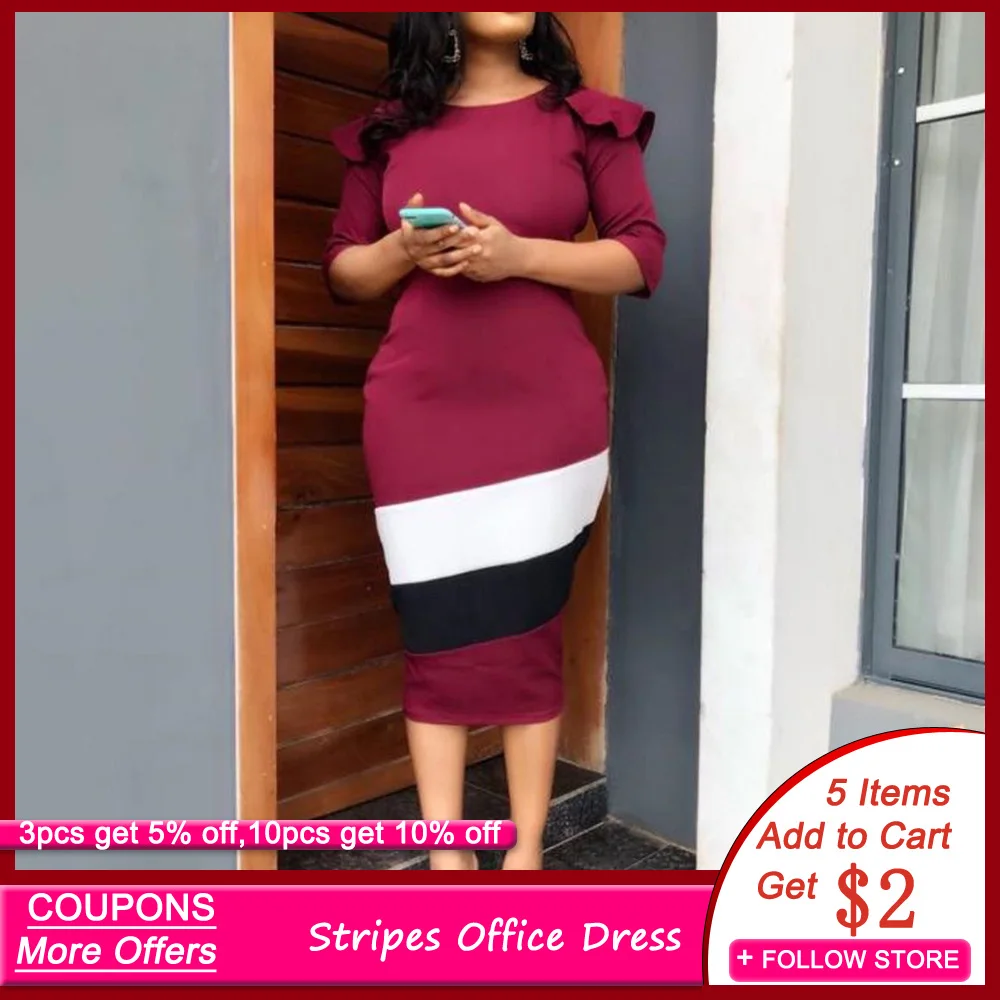 Винно красное женское офисное платье в полоску облегающее летнее миди