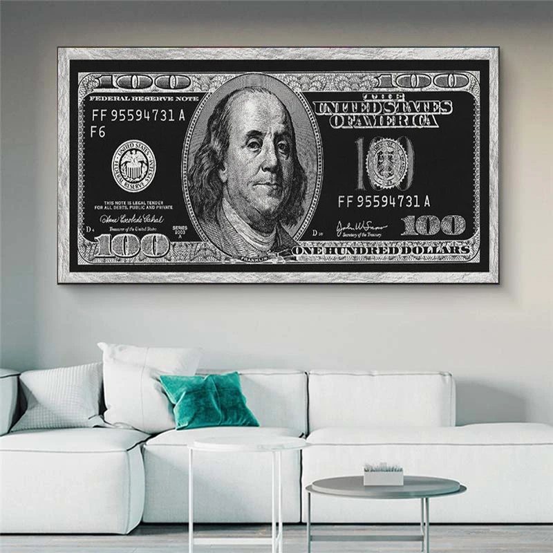 

Golden Dollar Inspirational Canvas Art Posters And Prints Silver Money Canvas Paintings On the Wall Art Picture For Living Room