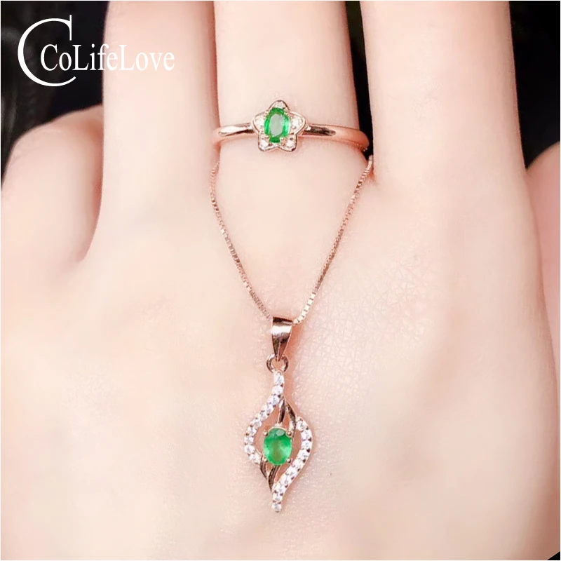 CoLife Jewelry Natural Emerald Ring Pendant Set for Wedding Zambia Silver Gift Woman | Украшения и аксессуары