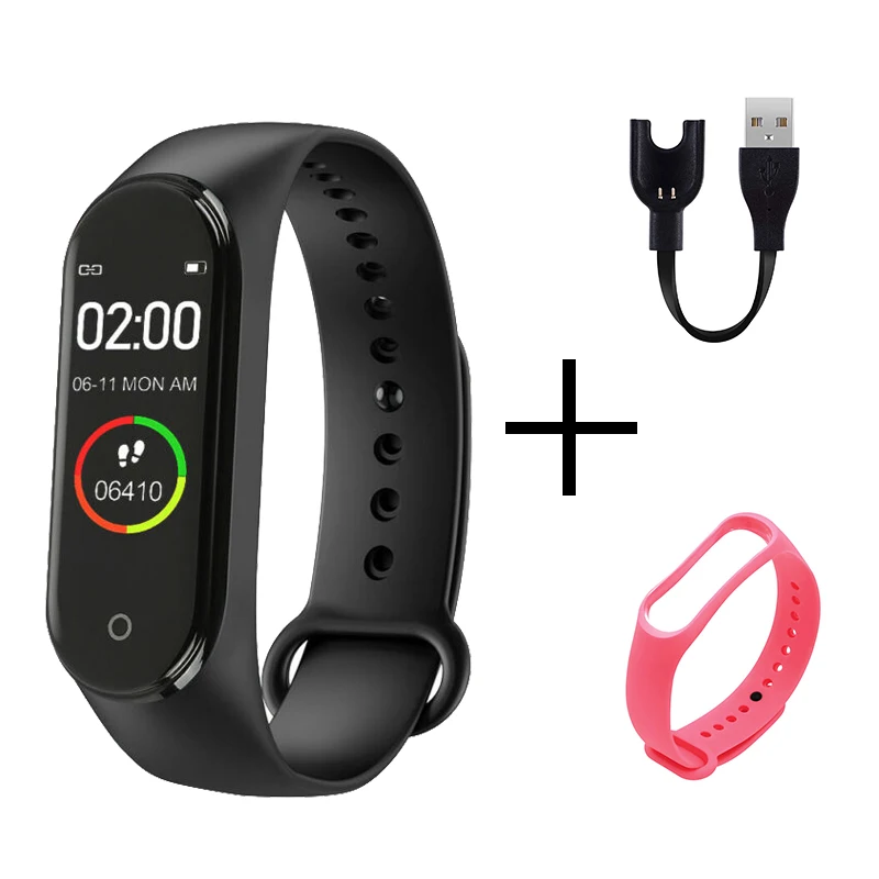 Трендовые часы с датой умные часы M4 Smartband фитнес-трекер умные часы кровяное давление пульсометр Интеллектуальный водонепроницаемый - Цвет: black pink